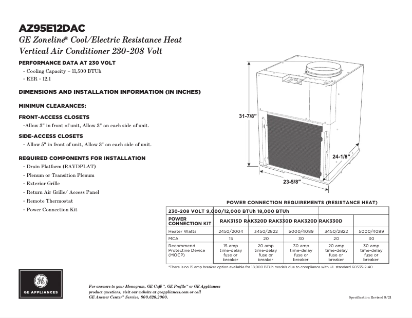 Page n°1 - Fiche technique GE AZ95E12DAC