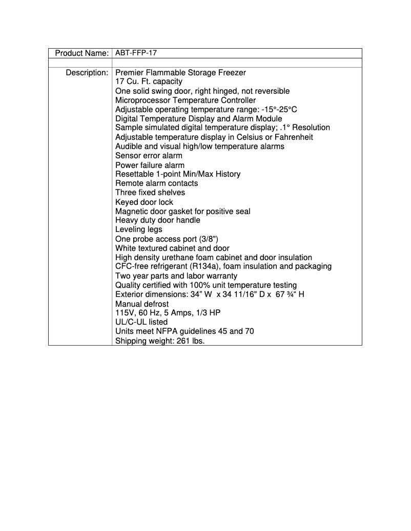 Page 1 de la notice Manuel utilisateur American BioTech Supply ABT-FFP-17