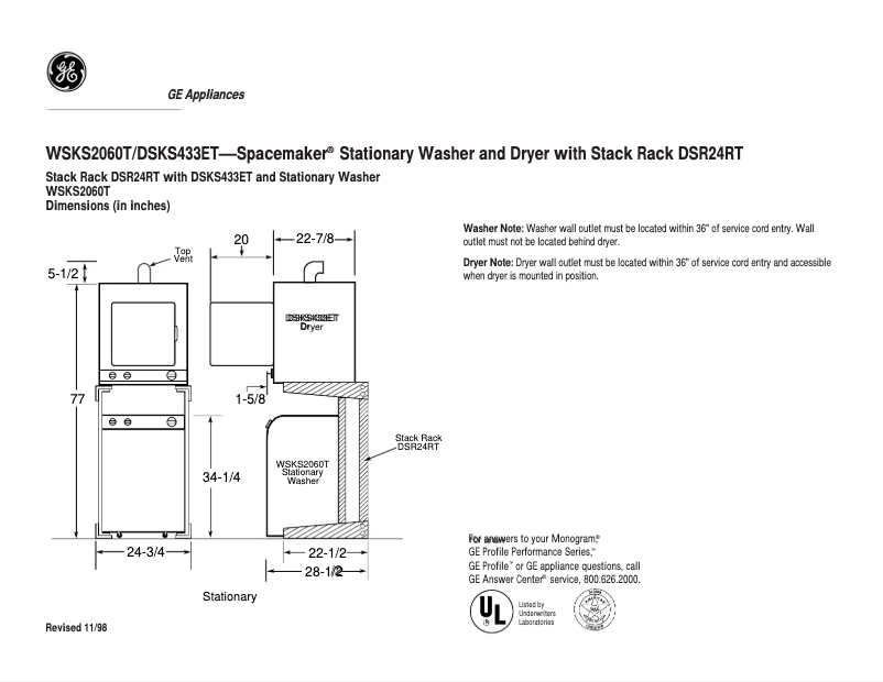 Page 1 de la notice Fiche technique GE DSKS433ETAB