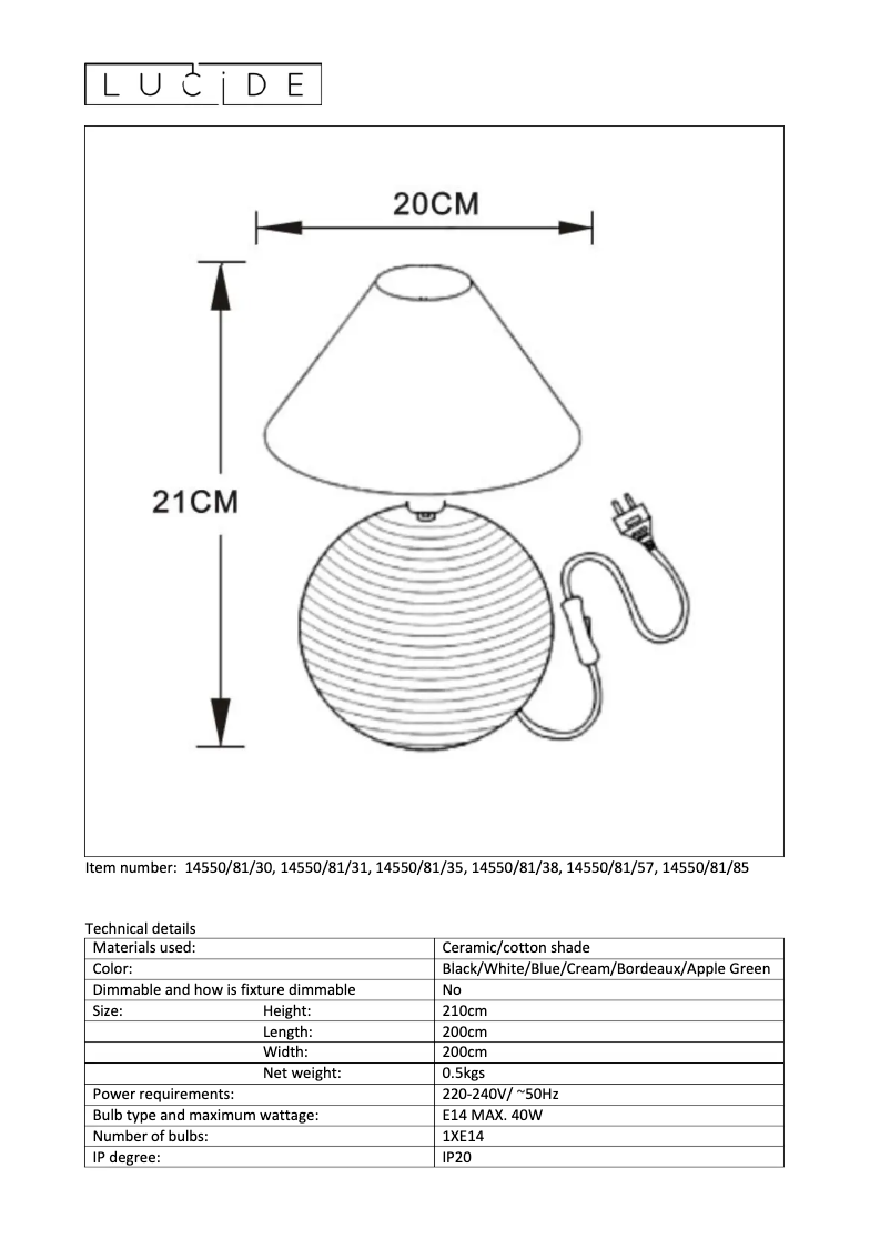 Page n°1 - Manuel utilisateur Lucide Kaddy 14550/81/35