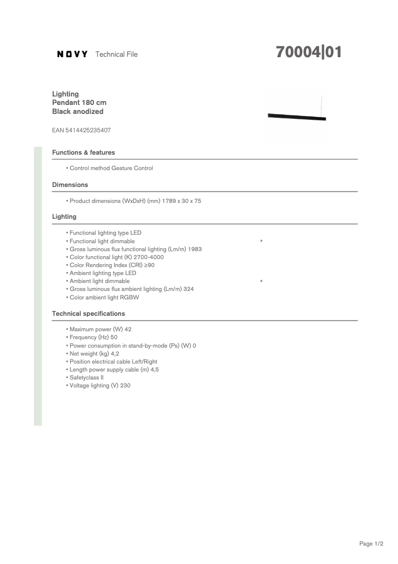 Page 1 de la notice Fiche technique Novy Pendant 70004