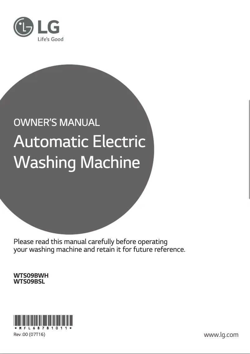 Page n°1 - Manuel utilisateur LG WTS09BWH