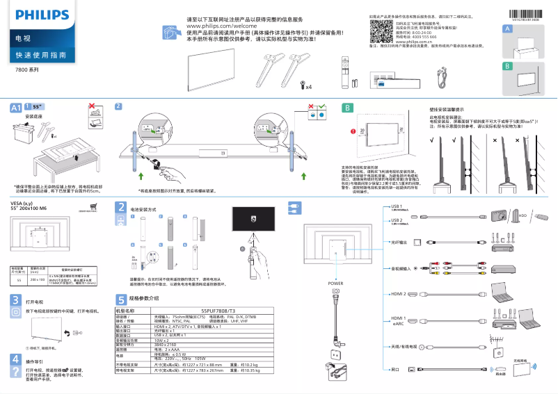 Page 1 de la notice Guide de démarrage rapide Philips 55PUF7808