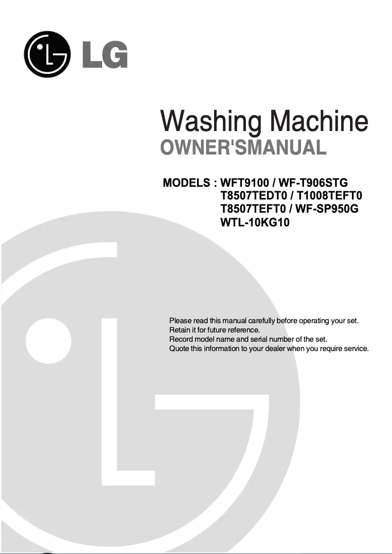 Page n°1 - Manuel utilisateur LG WTL-10KG10