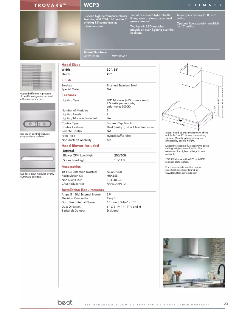 Image de la première page du manuel de l'appareil Trovare WCP3I36SB