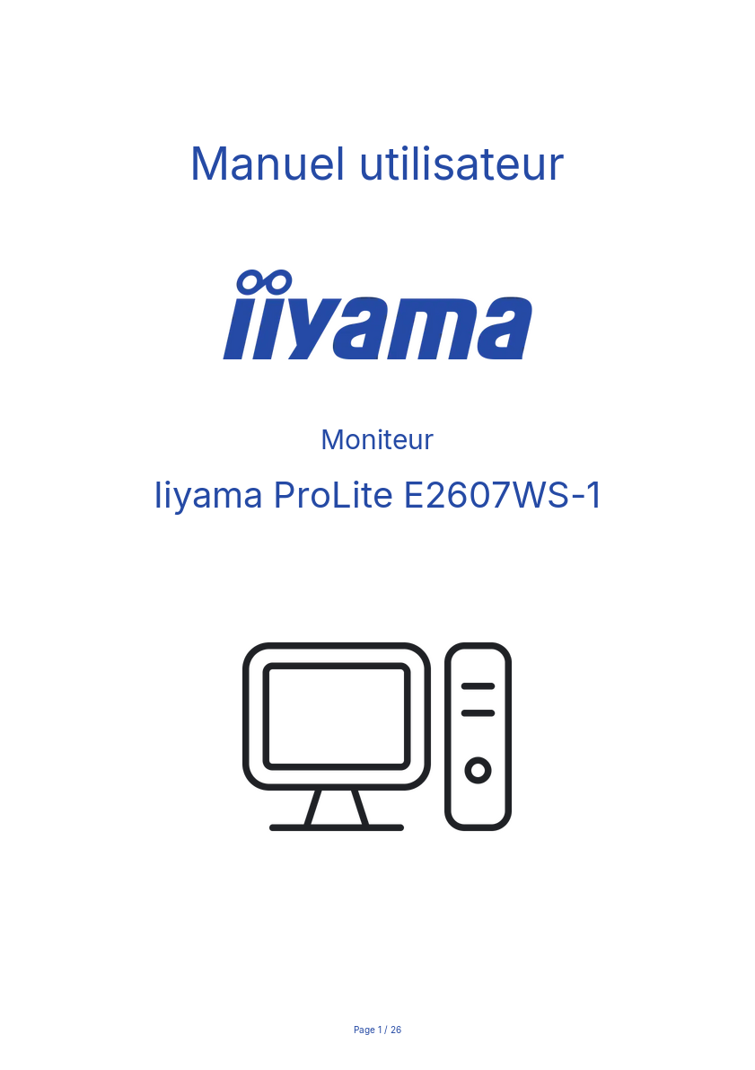 Page n°1 - Manuel utilisateur Iiyama ProLite E2607WS-1