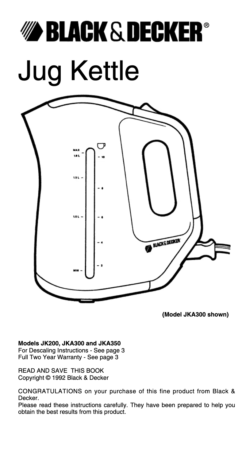 Page 1 de la notice Manuel utilisateur Black & Decker JK200