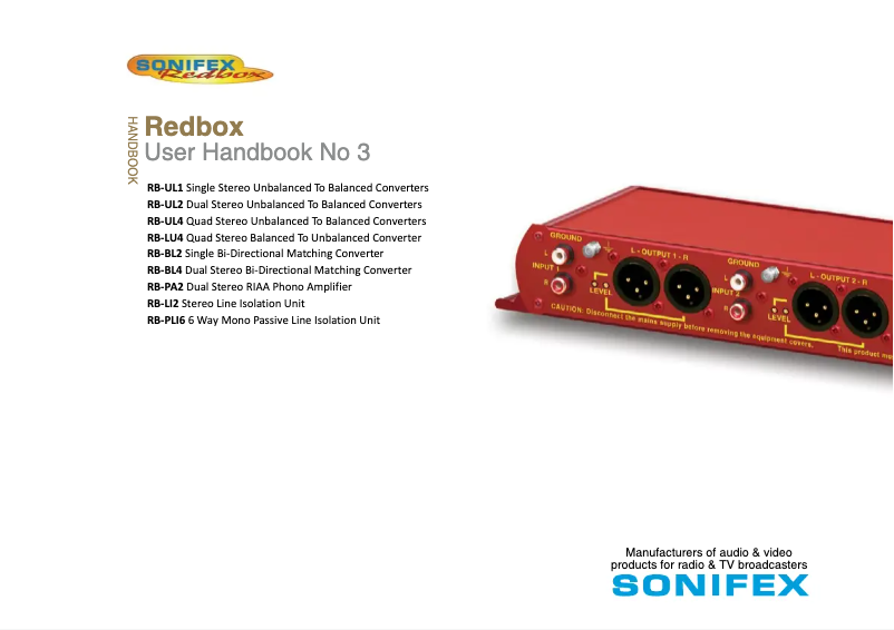 Page n°1 - Manuel utilisateur Sonifex Redbox RB-LI2