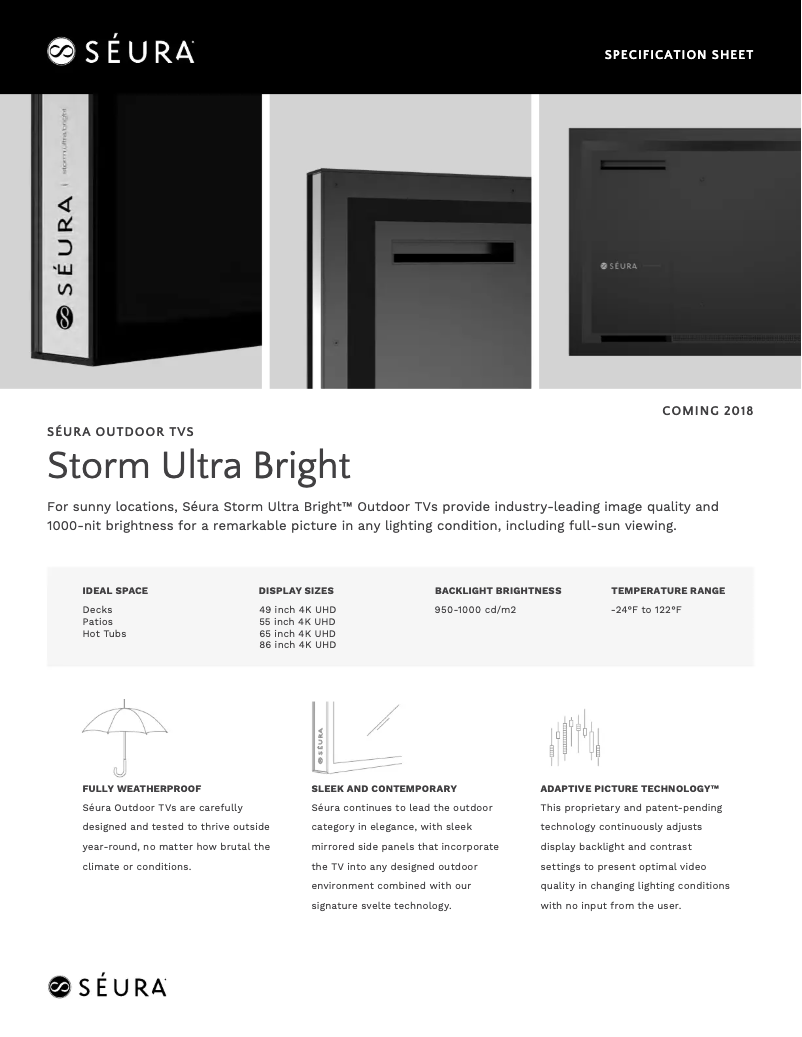 Page 1 de la notice Fiche technique Seura Storm Ultra Bright