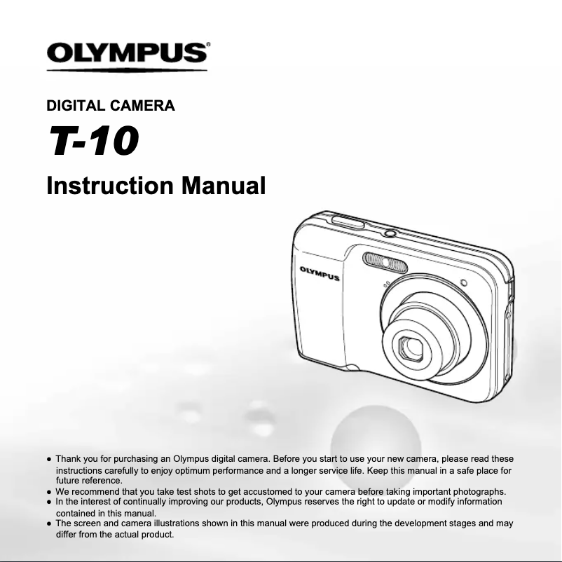 Page 1 de la notice Manuel utilisateur Olympus T-10