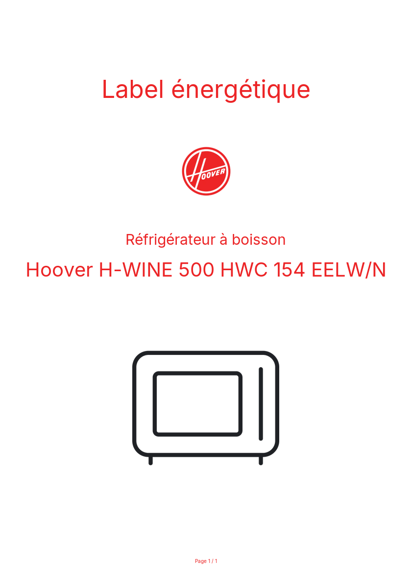 Image de la première page du manuel de l'appareil H-WINE 500 HWC 154 EELW/N