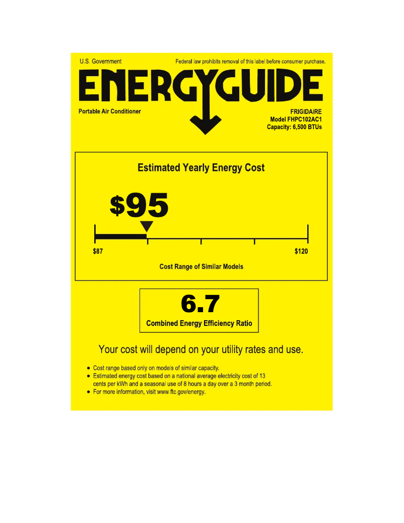 Page 1 de la notice Label énergétique Frigidaire FHPC102AC1