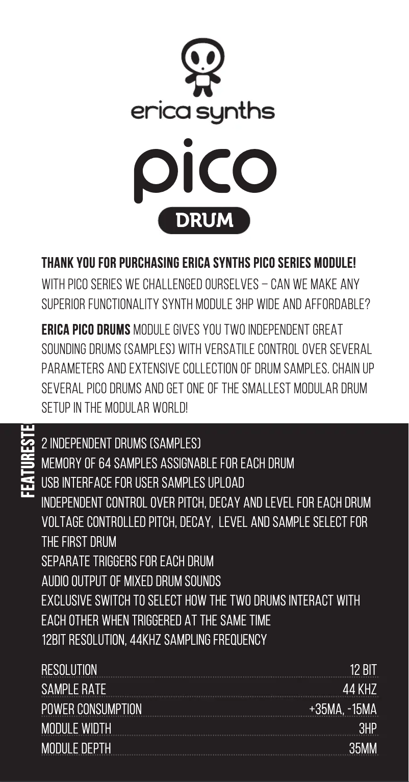 Page n°1 - Manuel utilisateur Erica Synths Pico Voice
