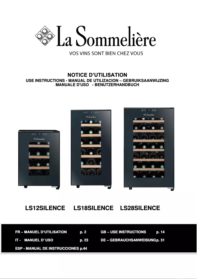 Page n°1 - Manuel utilisateur La Sommelière LS28SILENCE
