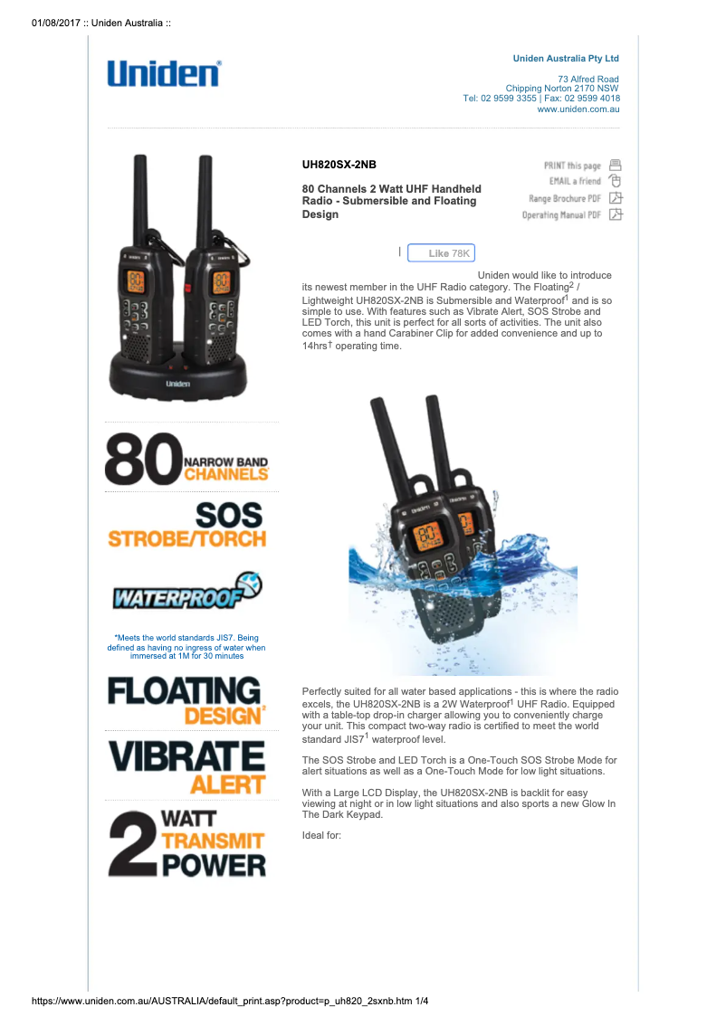 Image de la première page du manuel de l'appareil UH820SX-2NB