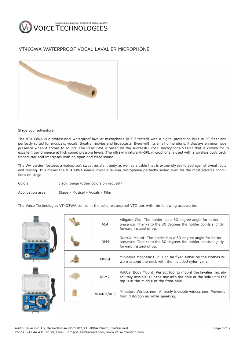 Page 1 de la notice Manuel utilisateur Voice Technologies VT403WA