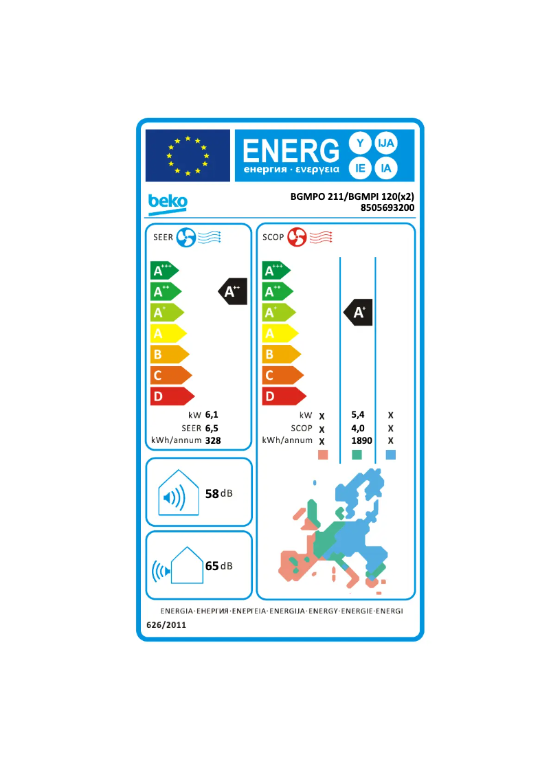 Page 1 de la notice Label énergétique Beko BGMPO 211