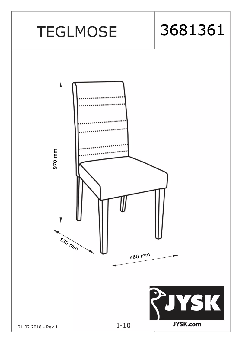 Page 1 de la notice Manuel utilisateur JYSK Teglmose