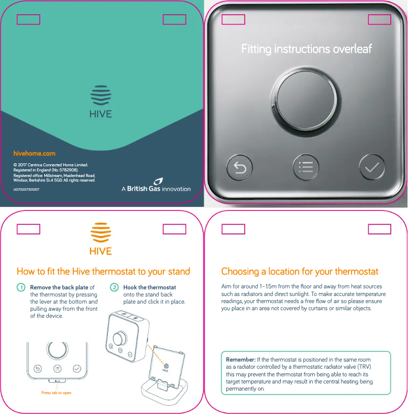 Page 1 de la notice Manuel utilisateur Hive Thermostat Mini Stand