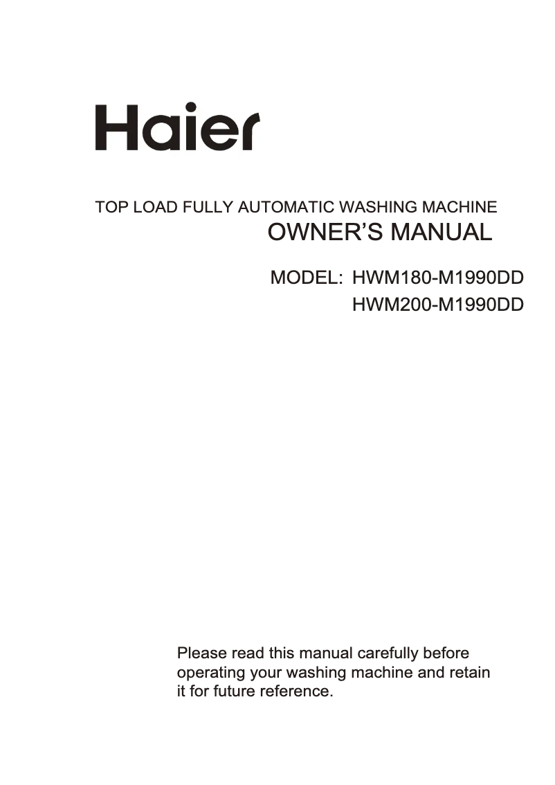 Page 1 de la notice Manuel utilisateur Haier HWM90-B1678