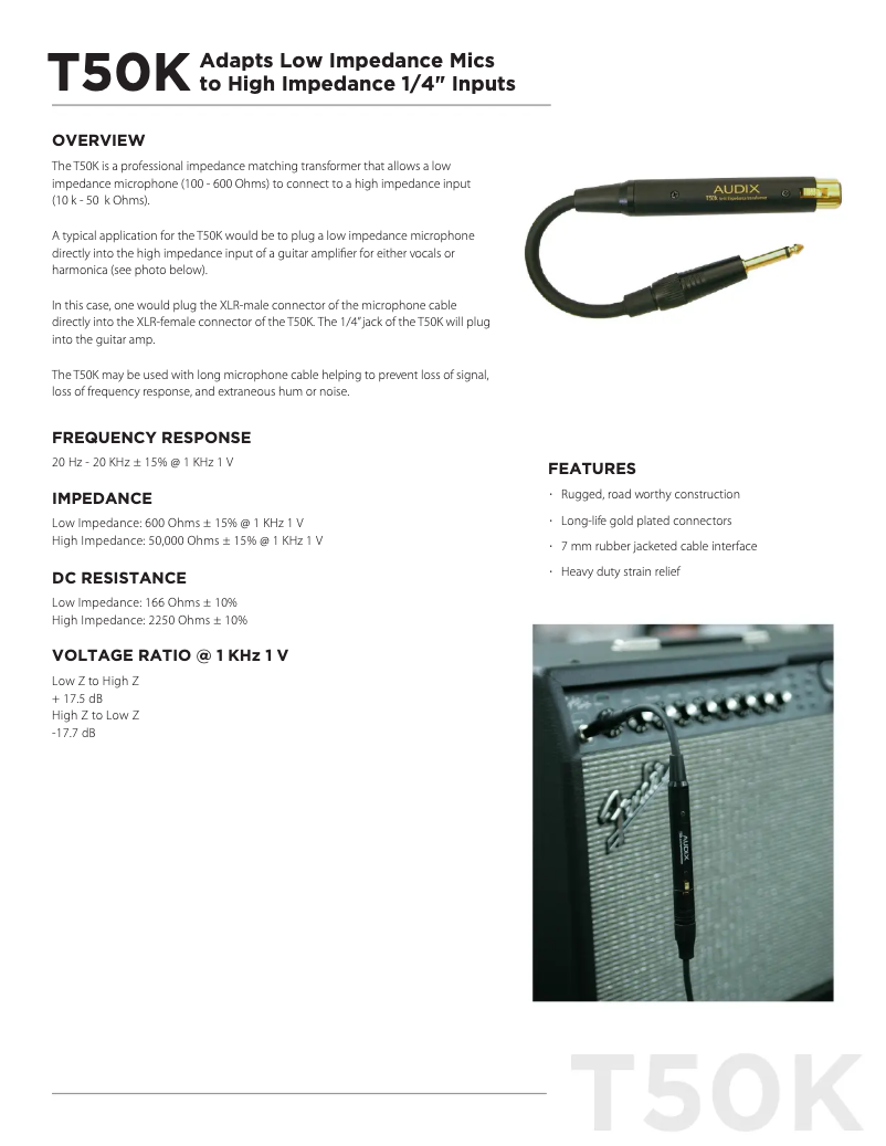 Page n°1 - Fiche technique Audix T50K