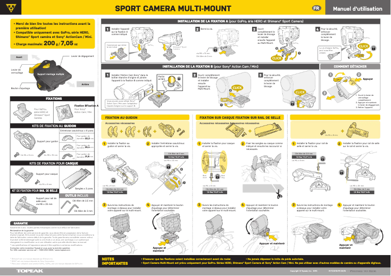 Page 1 de la notice Manuel utilisateur Topeak Sport Camera Multi-Mount
