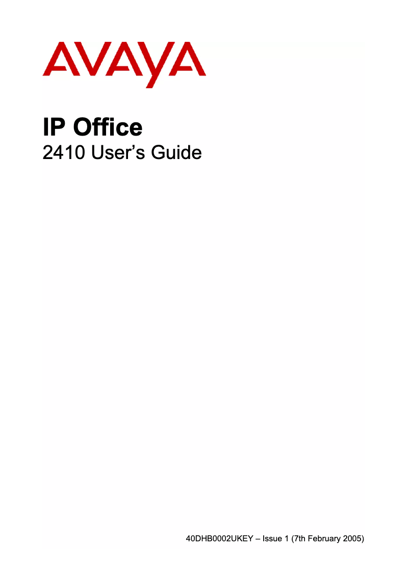 Page n°1 - Manuel utilisateur Avaya 2410
