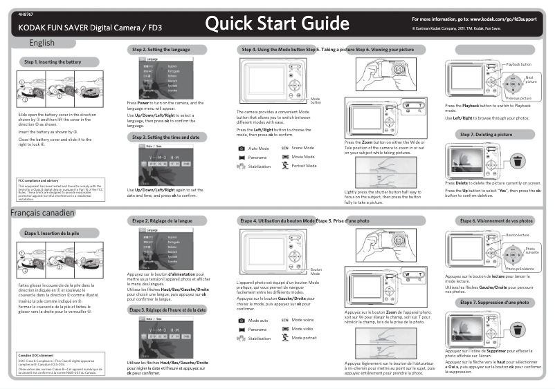 Page 1 de la notice Guide de démarrage rapide Kodak Fun Saver