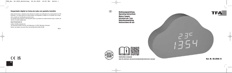Imagen de la primera página del manual del dispositivo Clocco Cloud 60.2040.15