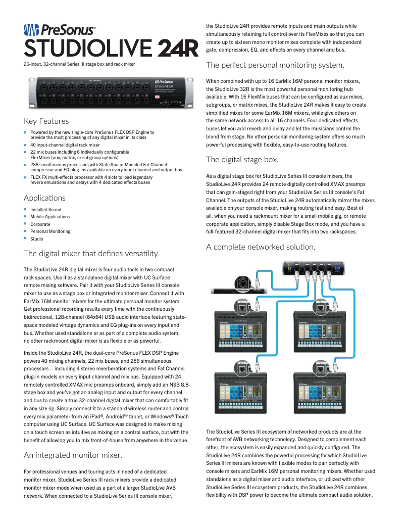 Page n°1 - Fiche technique PreSonus StudioLive 24R
