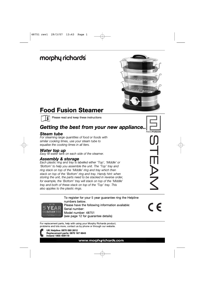 Page 1 de la notice Manuel utilisateur Morphy Richards 48751