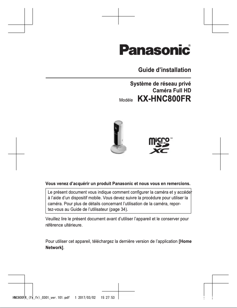 Page 1 de la notice Manuel utilisateur Panasonic KX-HNC800FR