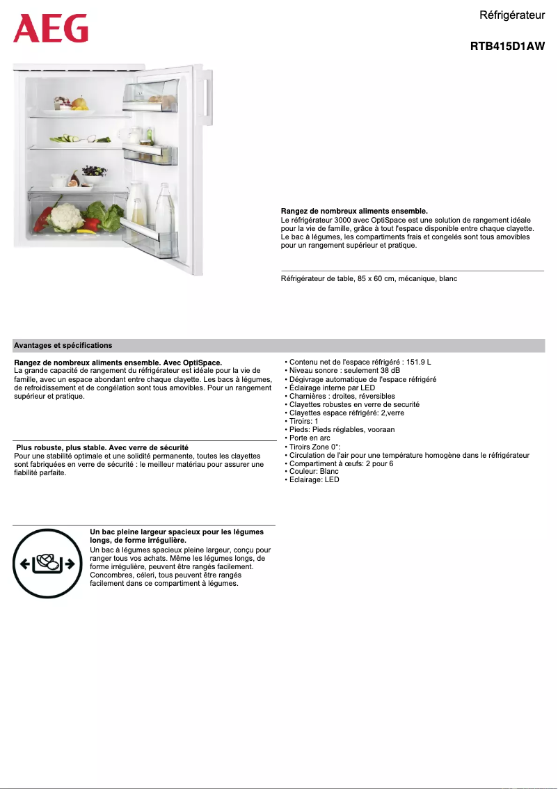 Page n°1 - Fiche technique AEG RTB415D1AW