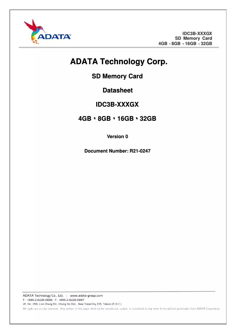 Page 1 de la notice Manuel utilisateur ADATA IDC3B-004GM