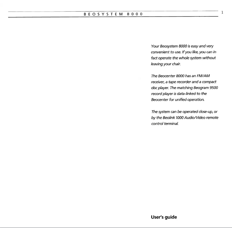Page n°1 - Manuel utilisateur Bang & Olufsen Beosystem 8000