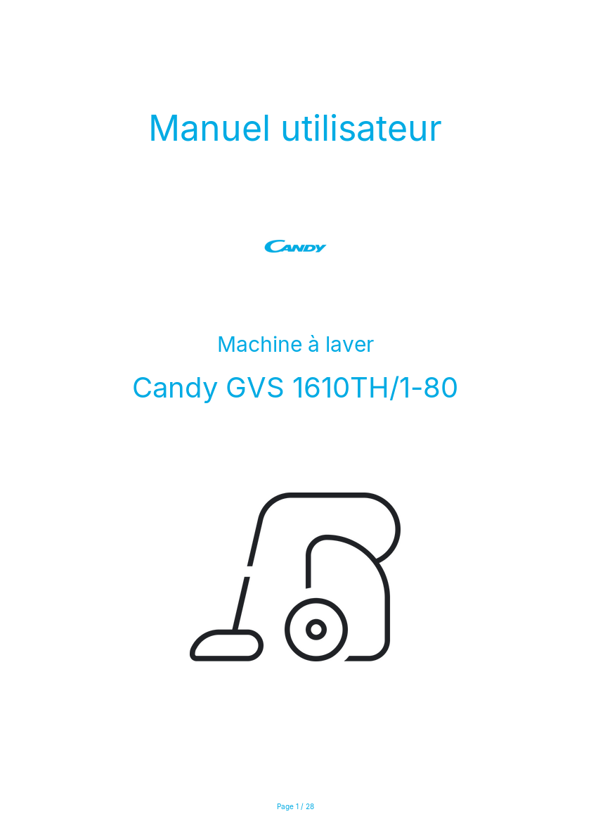Page n°1 - Manuel utilisateur Candy GVS 1610TH/1-80