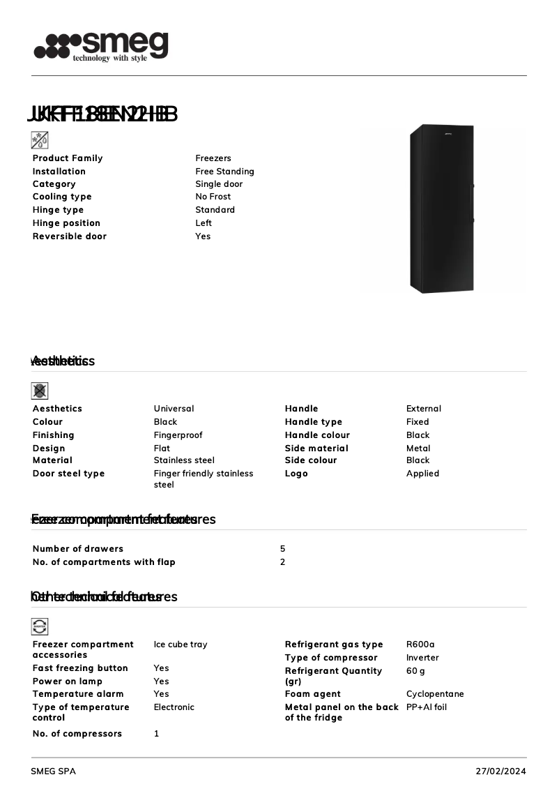 Page n°1 - Fiche technique Smeg UKFF18EN2HB