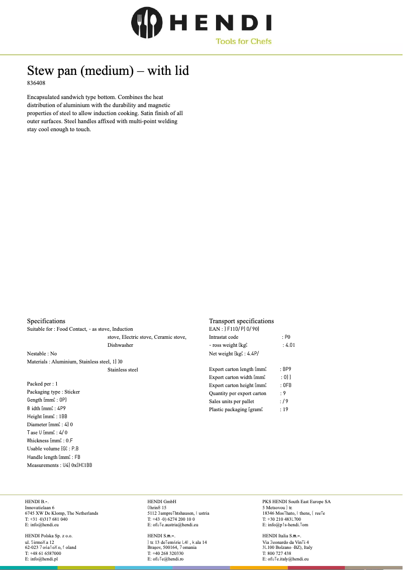 Page 1 de la notice Fiche technique Hendi 836101