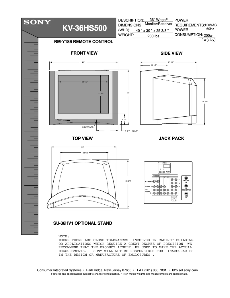 Page 1 de la notice Guide d'installation Sony KV-36HS500