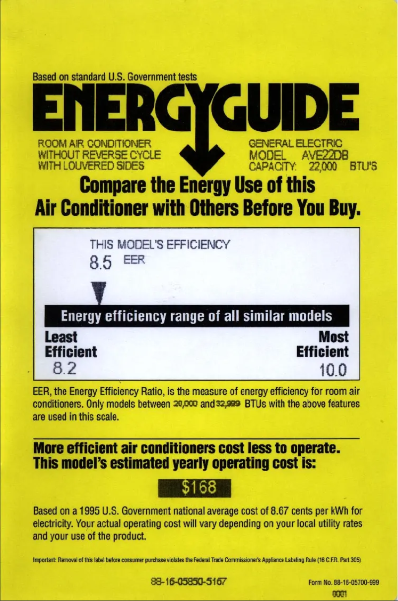 Page 1 de la notice Label énergétique GE AVE22DB