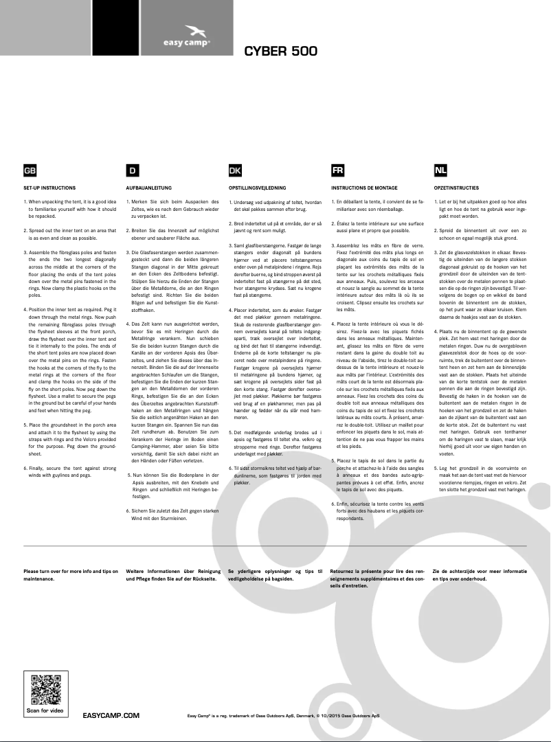Page n°1 - Manuel utilisateur Easy Camp Cyber 500