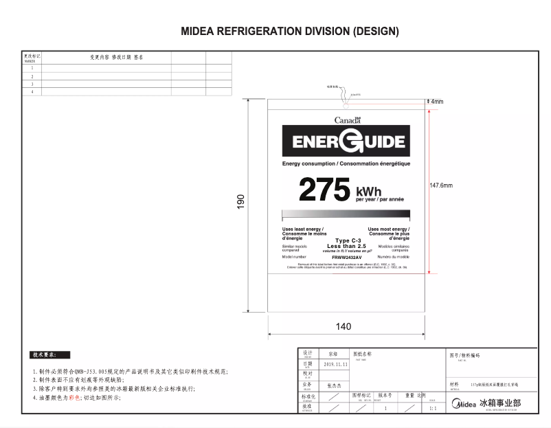 Página 1 del manual Etiqueta energética Frigidaire FRWW2432AV