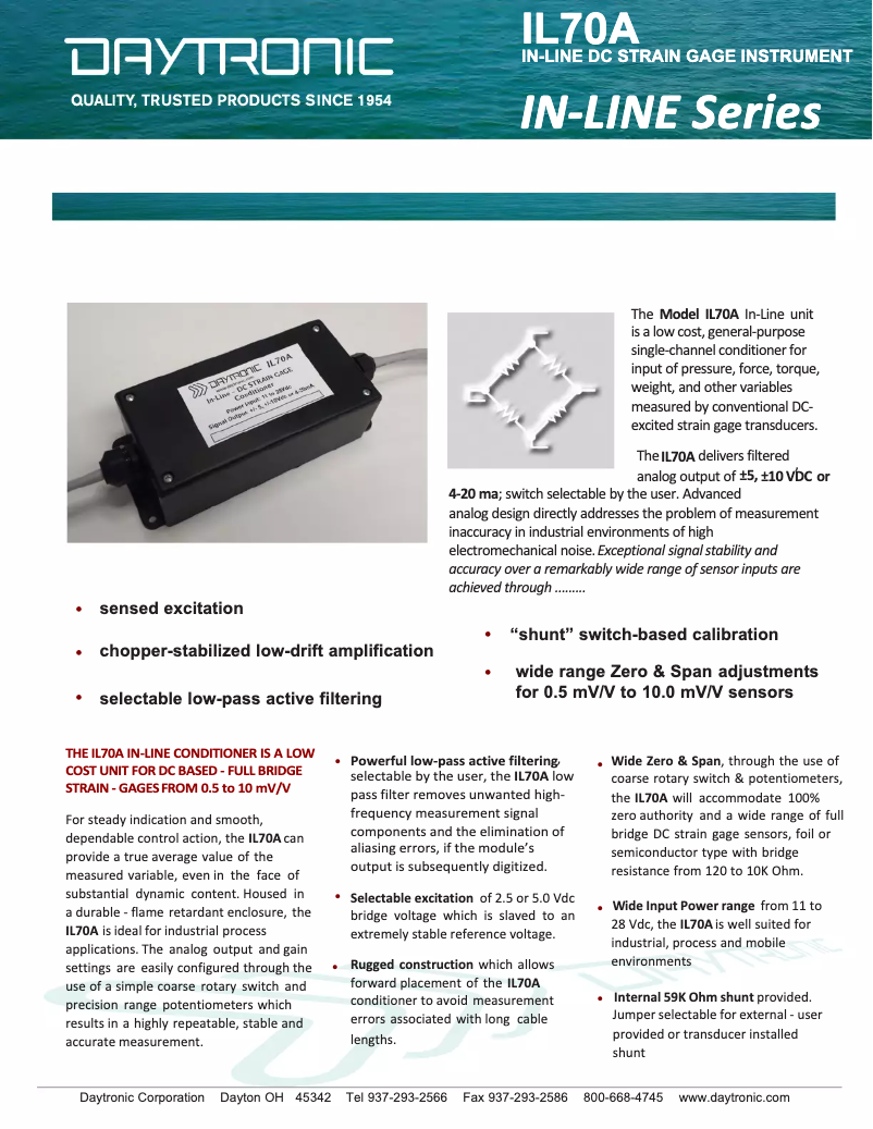 Page 1 de la notice Fiche technique Daytronic IL70A