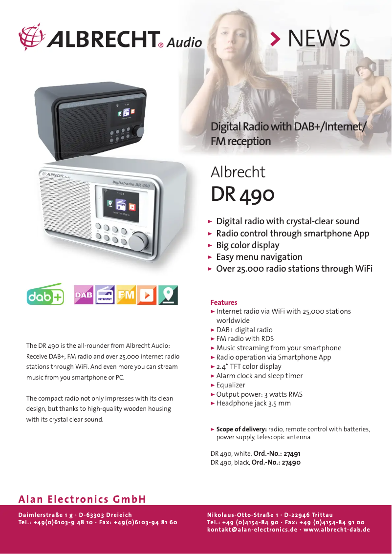 Página 1 del manual Ficha técnica Albrecht DR 490