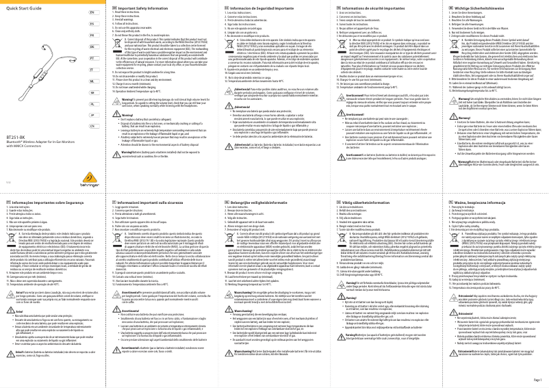 Page 1 de la notice Guide de démarrage rapide Behringer BT251-BK