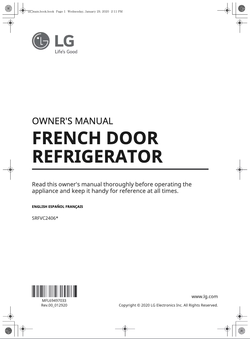 Page 1 de la notice Manuel utilisateur LG Studio SRFVC2406S