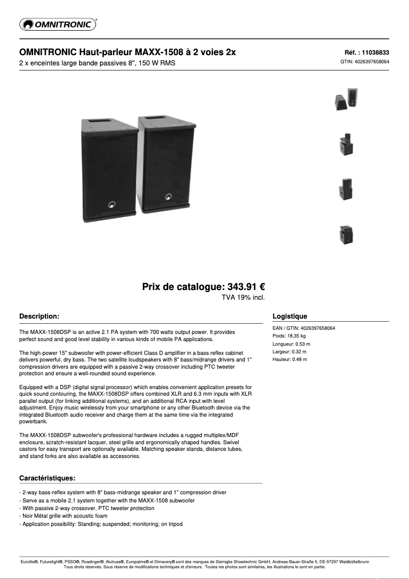 Page n°1 - Fiche technique Omnitronic MAXX-1508