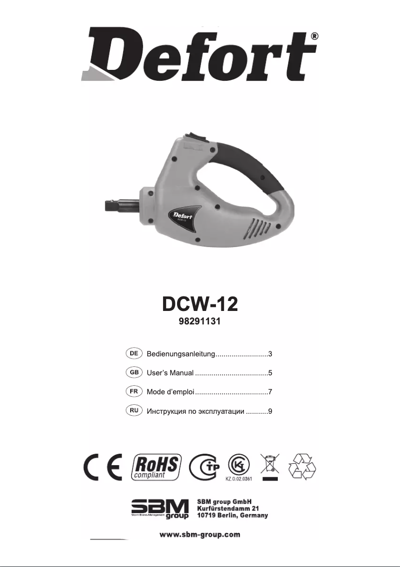 Page n°1 - Manuel utilisateur Defort DCW-12