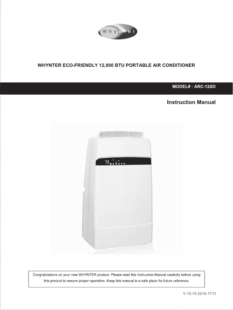 Page 1 de la notice Manuel utilisateur Whynter ARC-12SD