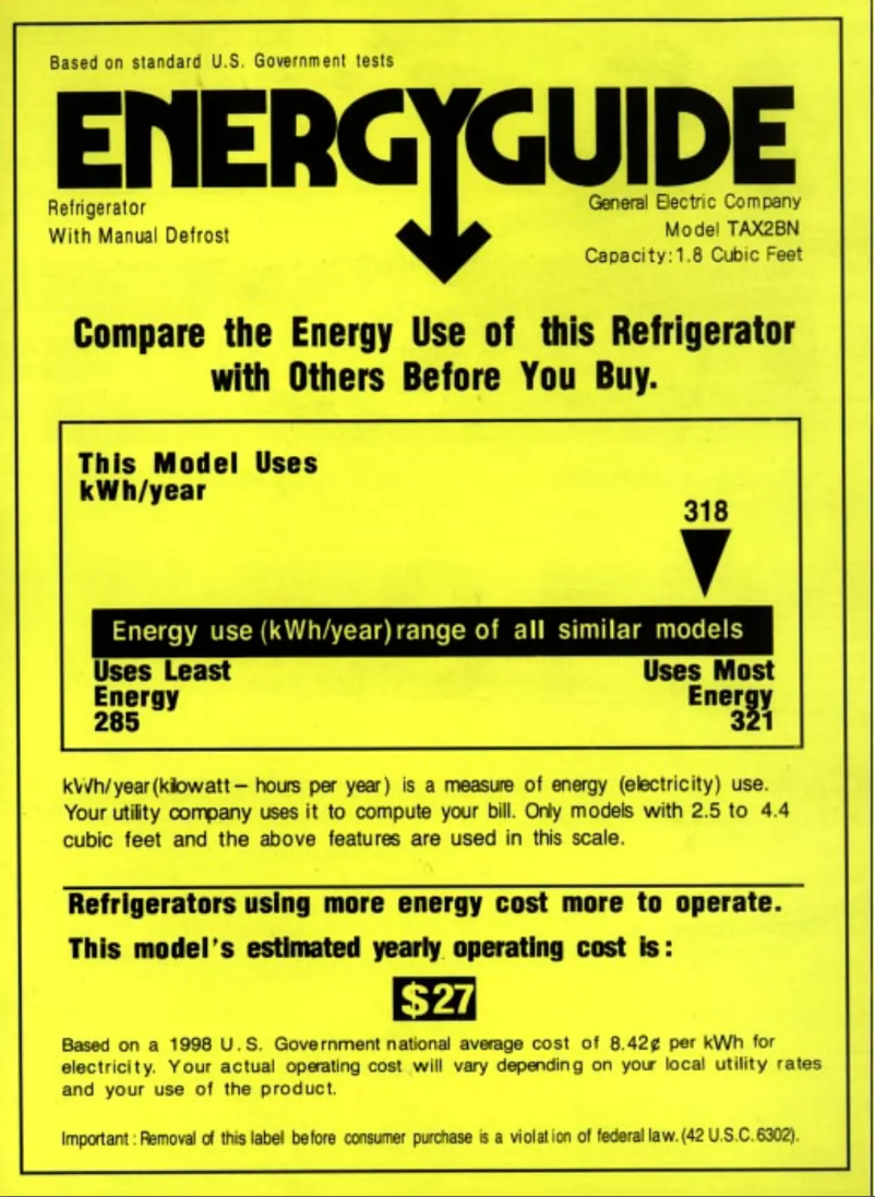 Page 1 de la notice Label énergétique GE TAX2BNCBL